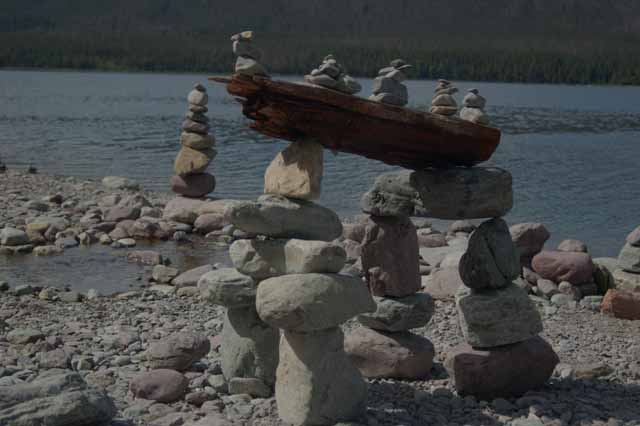 a beach of cairns, McDonald Lake Lodge